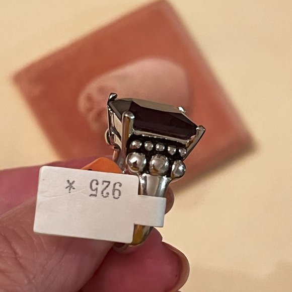 Large Square Cut Amethyst Ring in 925 Silver Artisan - NWT, Size 7 - Picture 7 of 10